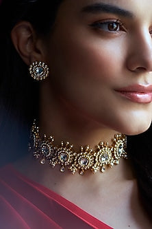 Gold Finish Synthetic Stone Choker Necklace