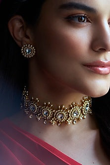 Gold Finish Synthetic Stone Choker Necklace