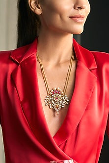 Gold Plated Gulmohar Miniature Statement Long Necklace