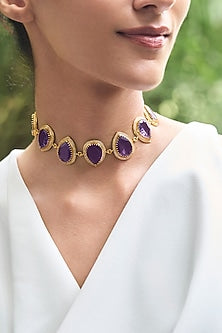 Gold Plated Lavender Morning Star Choker Necklace