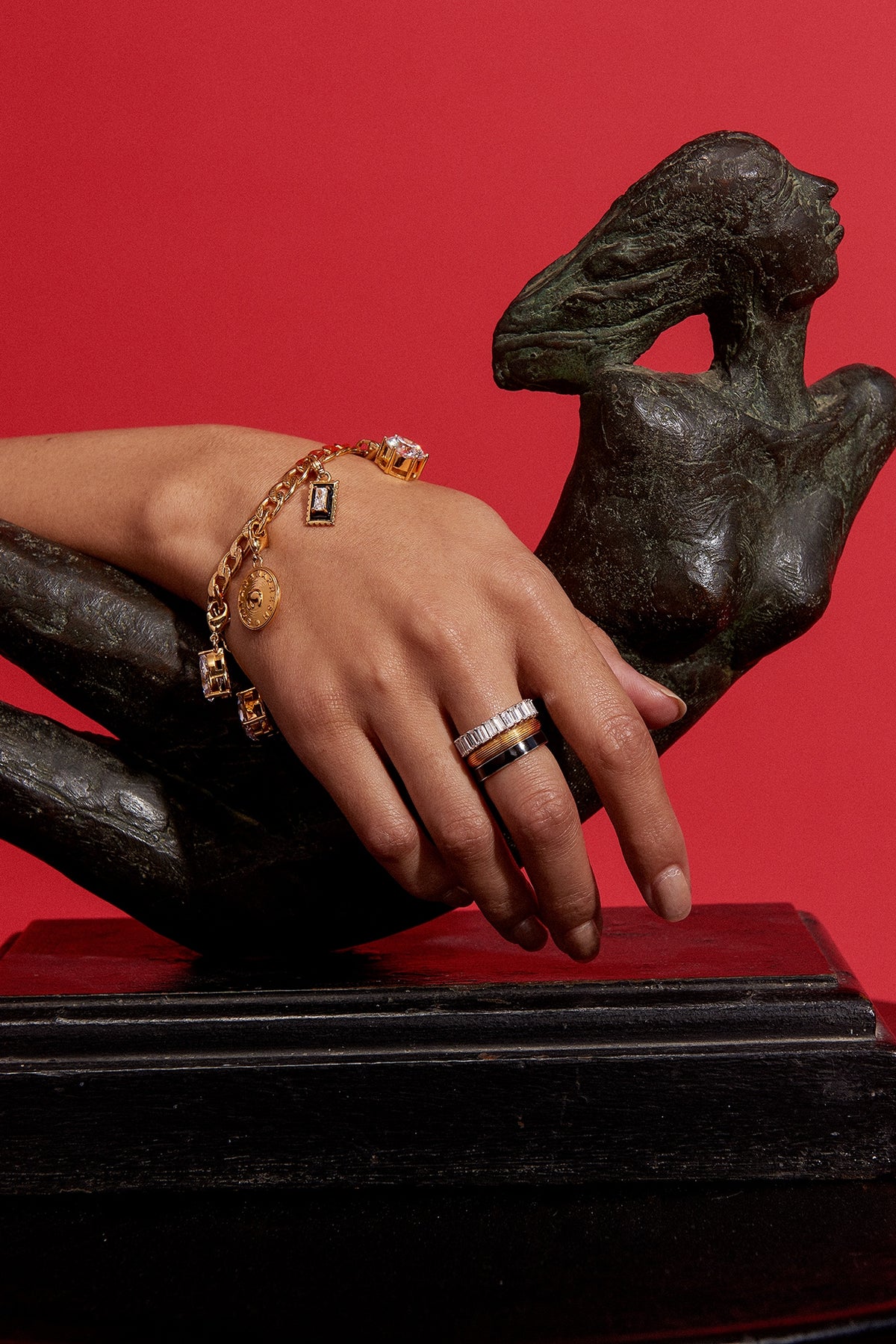 Gold Plated Morning Star Stone Enameled Charm Bracelet