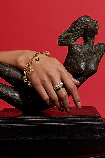 Gold Plated Morning Star Stone Enameled Charm Bracelet