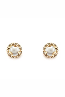 Gold Plated Morning Star Stone & Pearl Opaline Stud Earrings