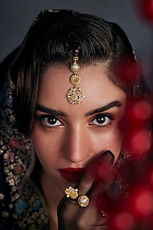 Gold Plated Floral Motif & White Stone Opaline Maang tikka