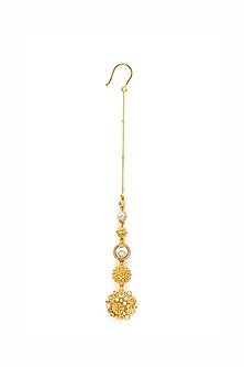 Gold Plated Floral Motif & White Stone Opaline Maang tikka
