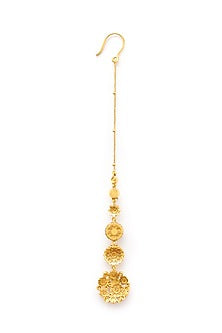 Gold Plated Floral Motif & White Stone Opaline Maang tikka