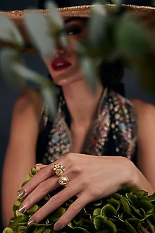 Gold Plated Morning Star & Pastel Plum Stone Opaline Ring