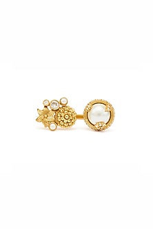 Gold Plated Morning Star & Pastel Plum Stone Opaline Ring