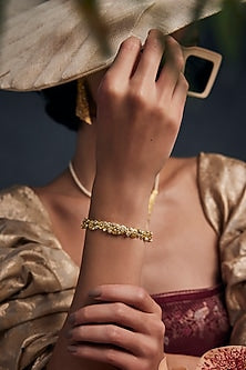Gold Plated Semi-Precious Stone & Floral Motif Opaline Bangle
