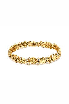 Gold Plated Semi-Precious Stone & Floral Motif Opaline Bangle