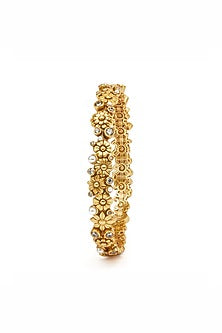 Gold Plated Semi-Precious Stone & Floral Motif Opaline Bangle