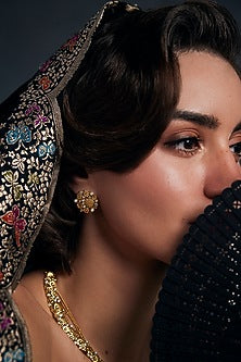 Gold Plated Floral Motif & Pearl Opaline Stud Earrings