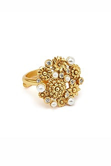 Gold Plated Morning Star & Pastel Plum Stone Opaline Ring