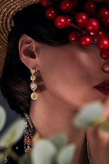 Gold Plated Floral Motif Opaline Dangler Earrings