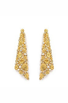 Gold Plated Floral Motif & Pearl Opaline Pair Of Dangler Earrings