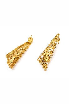 Gold Plated Floral Motif & Pearl Opaline Pair Of Dangler Earrings