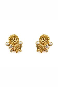 Gold Plated Morning Star & Floral Motif Opaline Dangler Earrings