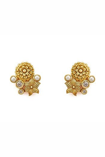 Gold Plated Morning Star & Floral Motif Opaline Dangler Earrings