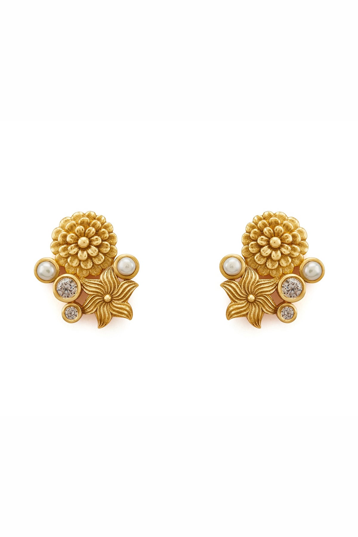 Gold Plated Morning Star & Floral Motif Opaline Dangler Earrings