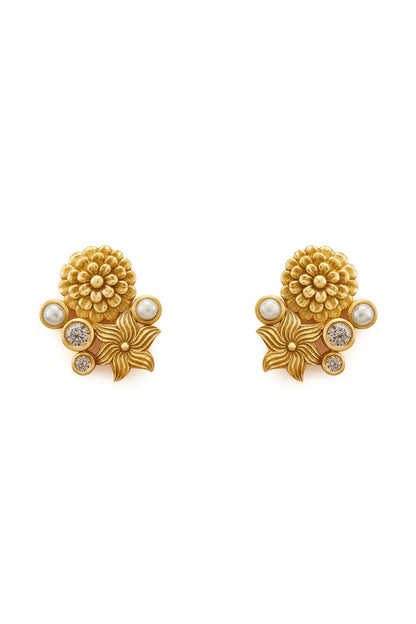 Gold Plated Morning Star & Floral Motif Opaline Dangler Earrings