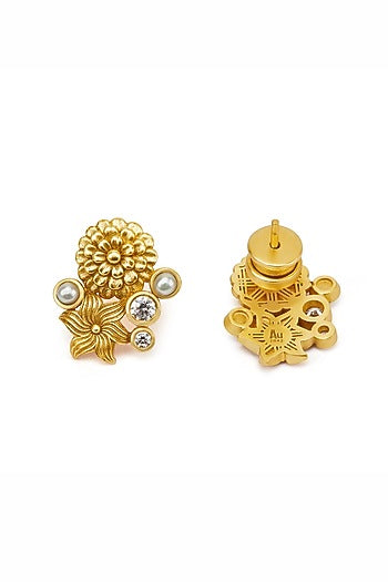 Gold Plated Morning Star & Floral Motif Opaline Dangler Earrings