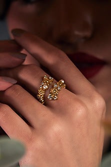 Gold Plated Morning Star & Pastel Plum Stone Opaline Ring