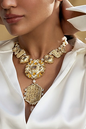 Gold Plated Enameled Statement Necklace