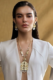 Gold Plated Enameled Angular Necklace
