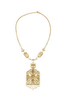Gold Plated Enameled Angular Necklace