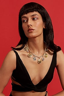 Gold Plated Enameled Choker Necklace