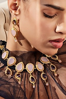 Gold Plated 30 Carat Morning Star Stone Pair Of Dangler Earrings