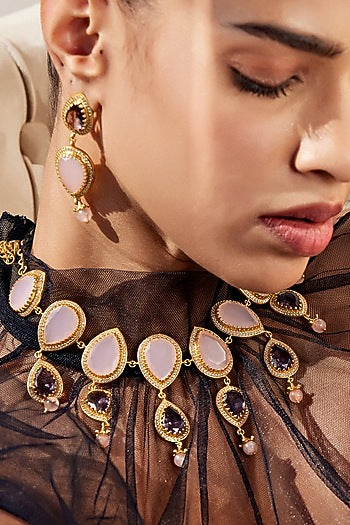 Gold Plated 30 Carat Morning Star Stone Pair Of Dangler Earrings