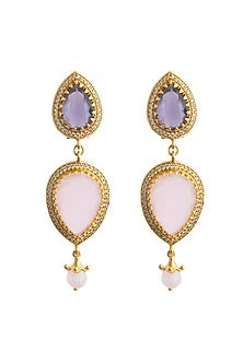Gold Plated 30 Carat Morning Star Stone Pair Of Dangler Earrings