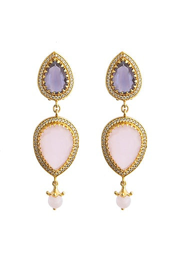 Gold Plated 30 Carat Morning Star Stone Pair Of Dangler Earrings
