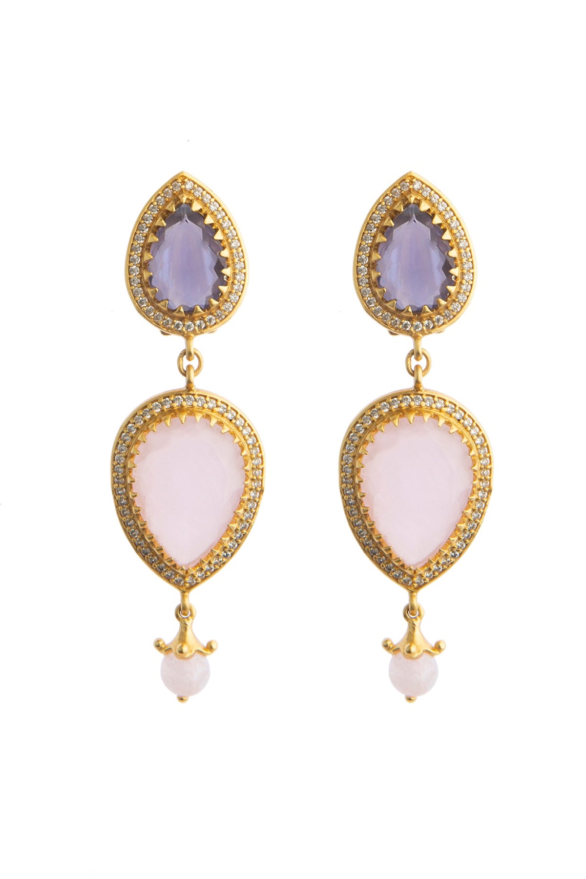 Gold Plated 30 Carat Morning Star Stone Pair Of Dangler Earrings
