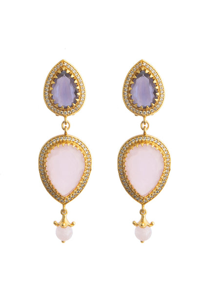 Gold Plated 30 Carat Morning Star Stone Pair Of Dangler Earrings