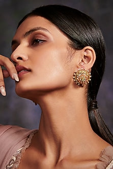 Gold Plated 5 Carat Pink Stone Pair of Stud Earrings
