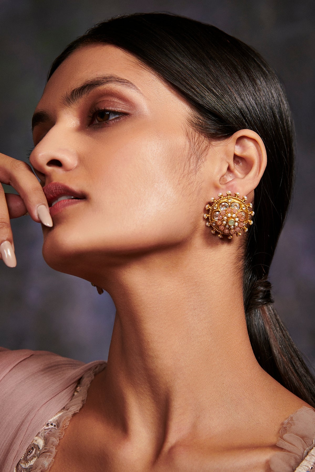 Gold Plated 5 Carat Pink Stone Pair of Stud Earrings