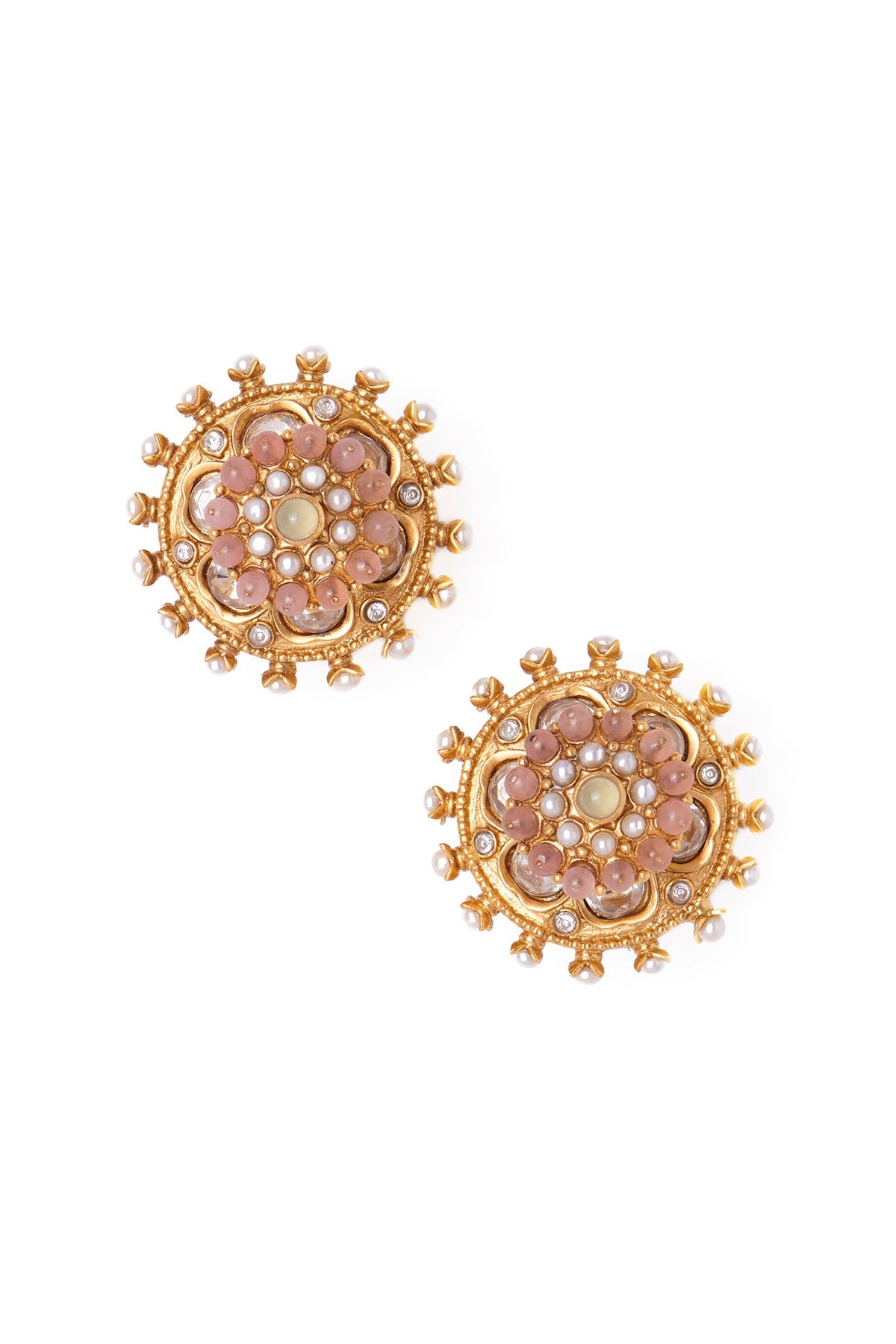 Gold Plated 5 Carat Pink Stone Pair of Stud Earrings