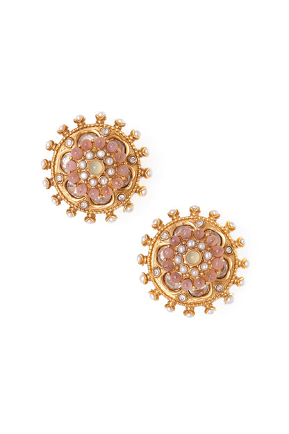 Gold Plated 5 Carat Pink Stone Pair of Stud Earrings