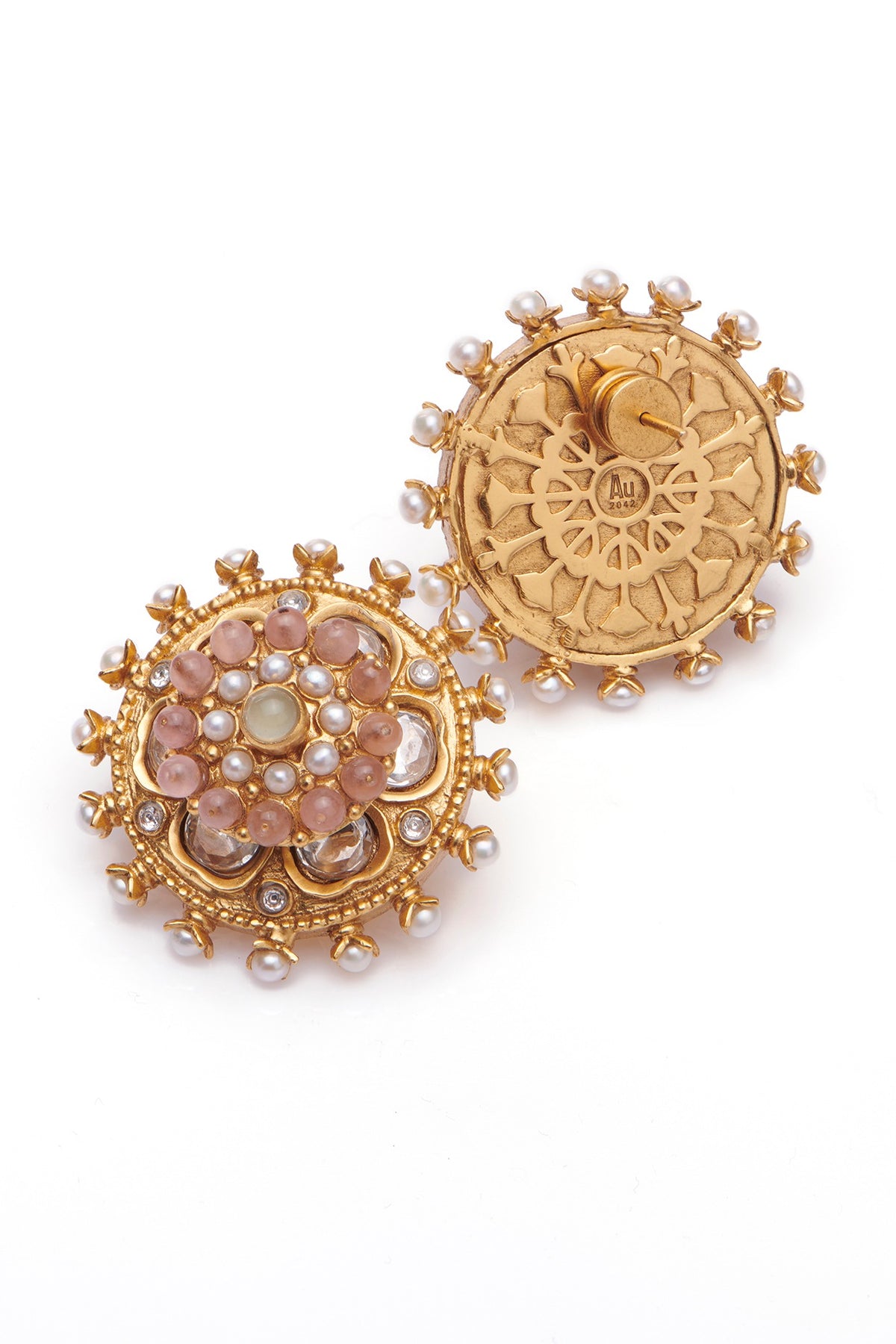 Gold Plated 5 Carat Pink Stone Pair of Stud Earrings