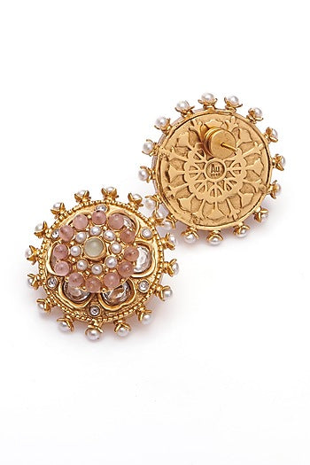 Gold Plated 5 Carat Pink Stone Pair of Stud Earrings