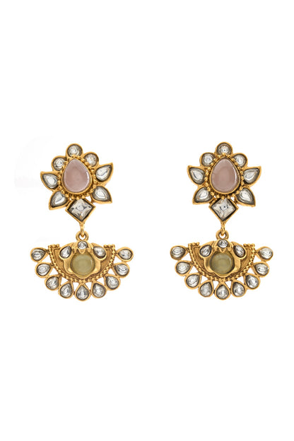 Gold Plated Kundan Polki Dangler Earrings