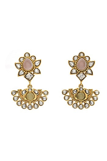 Gold Plated Kundan Polki Dangler Earrings