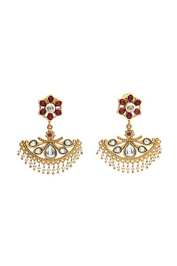 Gold Plated Kundan Polki Dangler Earrings
