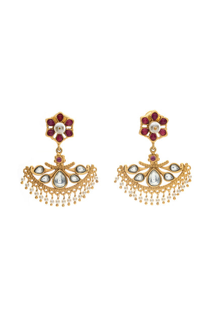 Gold Plated Kundan Polki Dangler Earrings