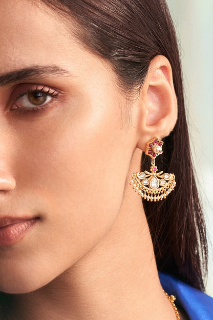Gold Plated Kundan Polki Dangler Earrings