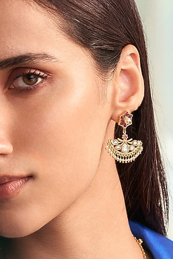 Gold Plated Kundan Polki Dangler Earrings