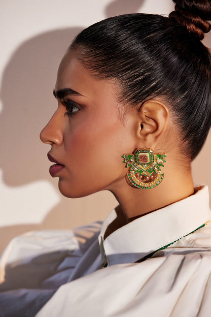 Gold Plated 17 Carat Multi-Colored Stone Dangler Earrings