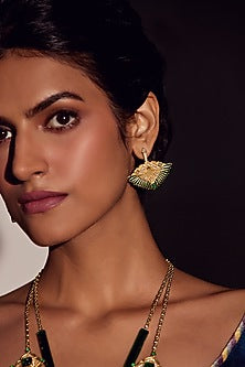 Gold Plated 5 Carat Regal Moss Stone Stud Earrings